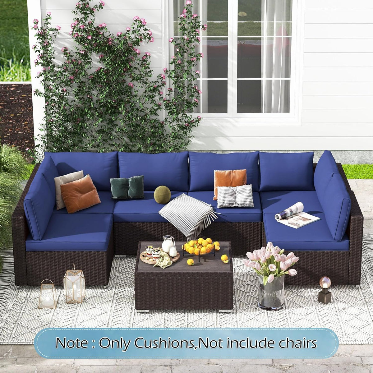 EROMMY Outdoor Replacement Cushions for  6-Seat Patio Conversation Sets, Dark Blue