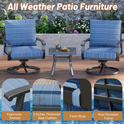 EROMMY Patio Furniture Sets 6 PCS Outdoor Metal Conversation Sets with Ottomans for Garden, Deck and Poolside, Blue