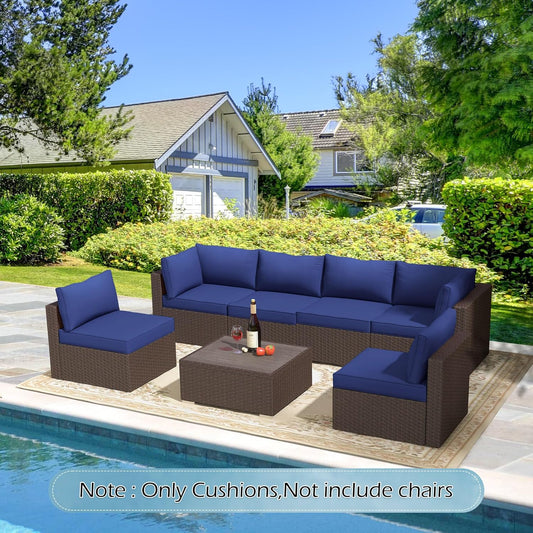 EROMMY Outdoor Replacement Cushions for  6-Seat Patio Conversation Sets, Dark Blue