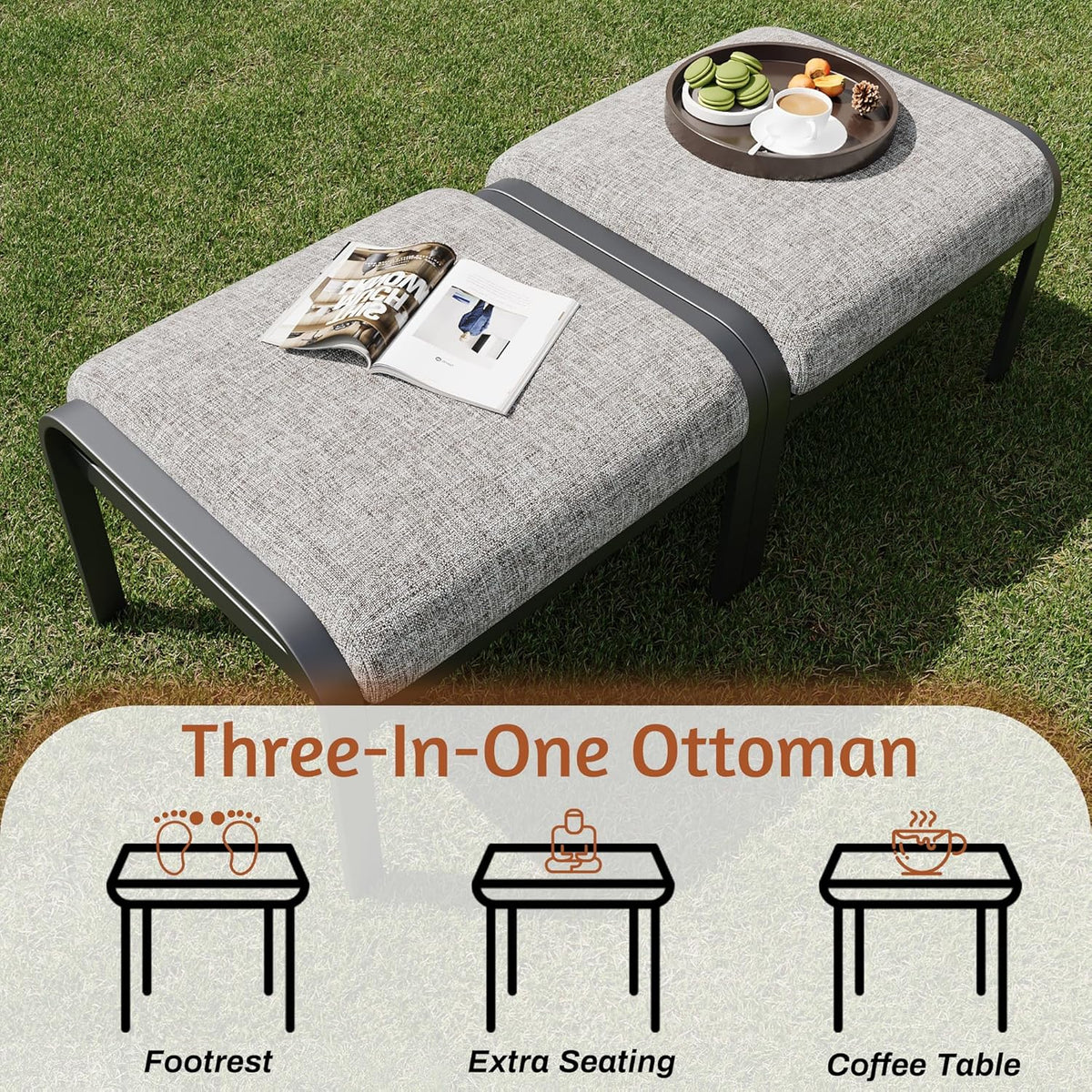 EROMMY Patio Furniture Sets 6 PCS Outdoor Metal Conversation Sets with Ottomans for Garden, Deck and Poolside, Gray