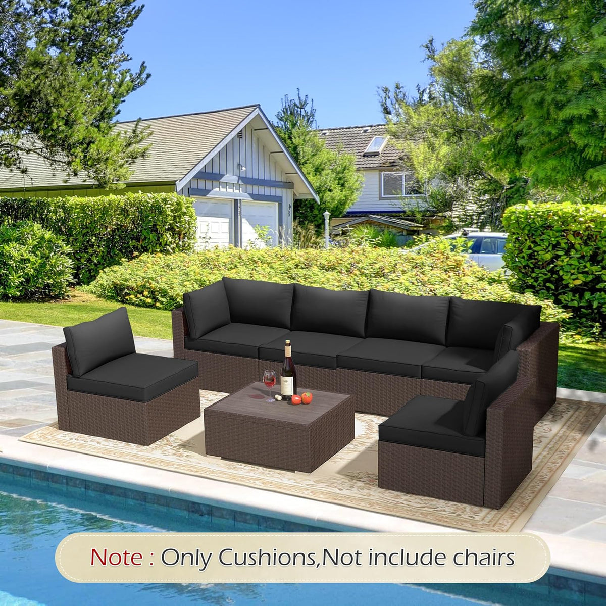 EROMMY Outdoor Replacement Cushions for  6-Seat Patio Conversation Sets, Black
