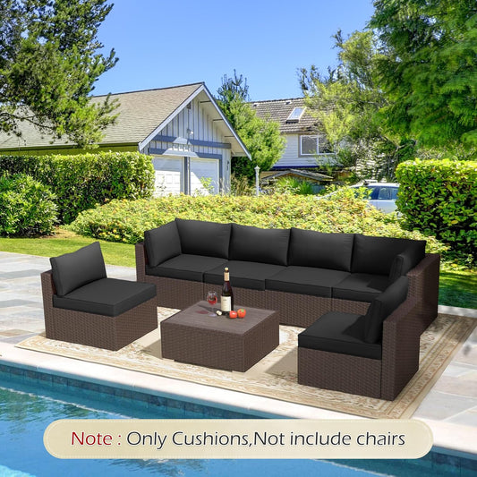 EROMMY Outdoor Replacement Cushions for  6-Seat Patio Conversation Sets, Black