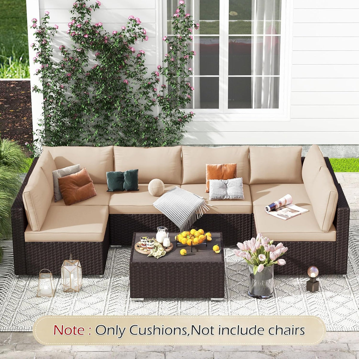 EROMMY Outdoor Replacement Cushions for  6-Seat Patio Conversation Sets, Khaki