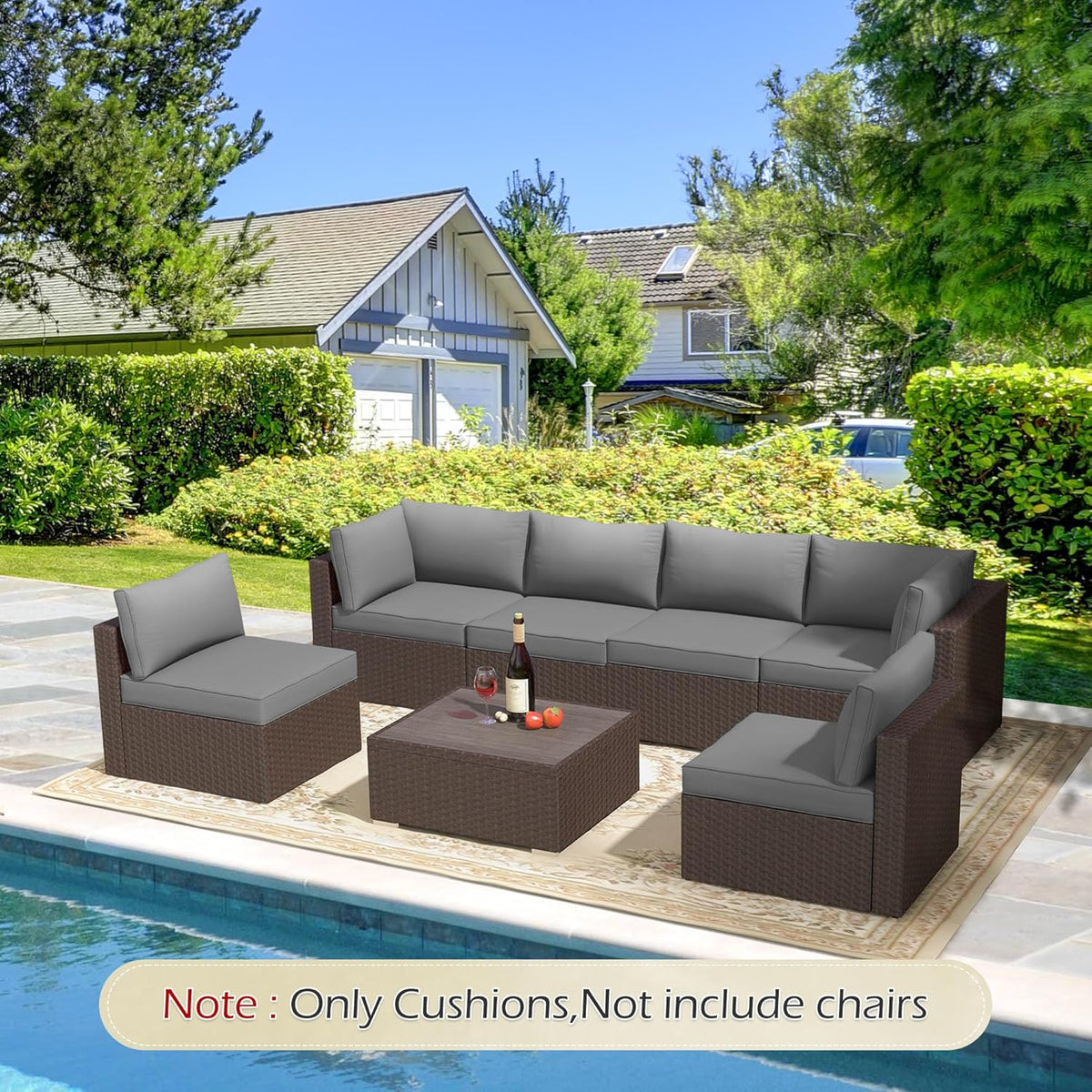 EROMMY Outdoor Replacement Cushions for  6-Seat Patio Furniture Sets, Gray