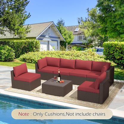 EROMMY Outdoor Replacement Cushions for  6-Seat Patio Conversation Set, Wine Red