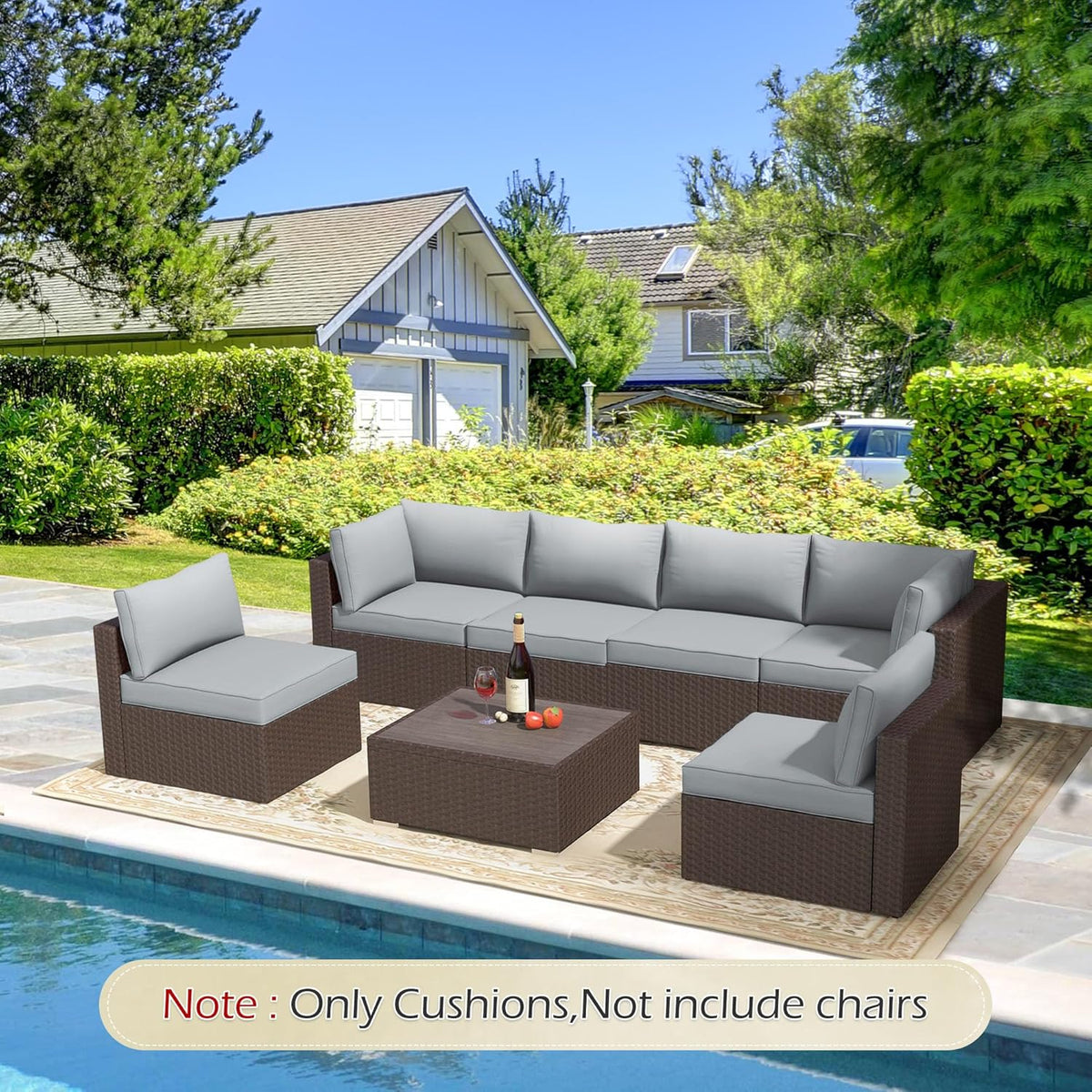 EROMMY Outdoor Replacement Cushions for  6-Seat Patio Conversation Sets, Light Gray