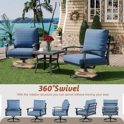 EROMMY Patio Furniture Sets 6 PCS Outdoor Metal Conversation Sets with Ottomans for Garden, Deck and Poolside, Blue