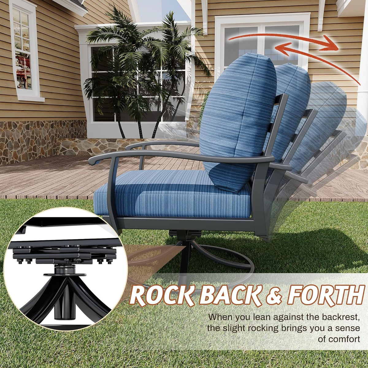 EROMMY Patio Furniture Sets 6 PCS Outdoor Metal Conversation Sets with Ottomans for Garden, Deck and Poolside, Blue