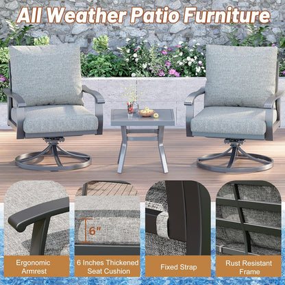 EROMMY Patio Furniture Sets 6 PCS Outdoor Metal Conversation Sets with Ottomans for Garden, Deck and Poolside, Gray