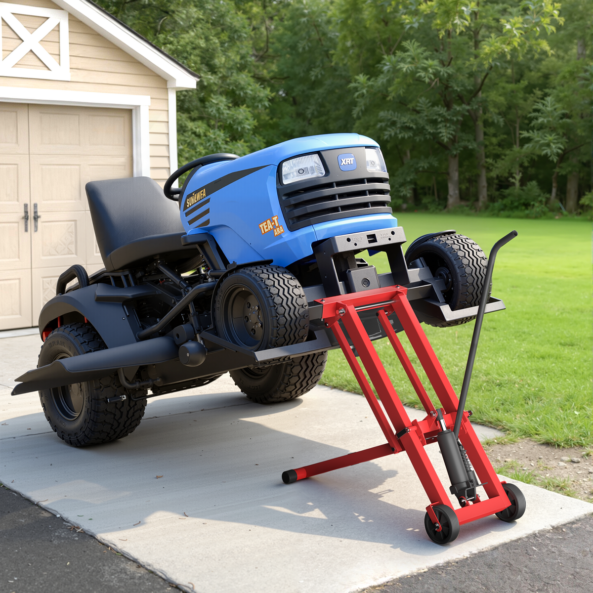 EROMMY 500LB Hydraulic Mower Lift for 40-47.6" Axle, 24" Lawn Tractor Jack with 3-Height Adjustment, Red