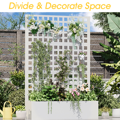 EROMMY Metal Planter Box with Trellis, 71"x 47"x 16" Raised Garden Bed with Trellis, Planter Box Trellis with Privacy Screen and Drainage Holes, White
