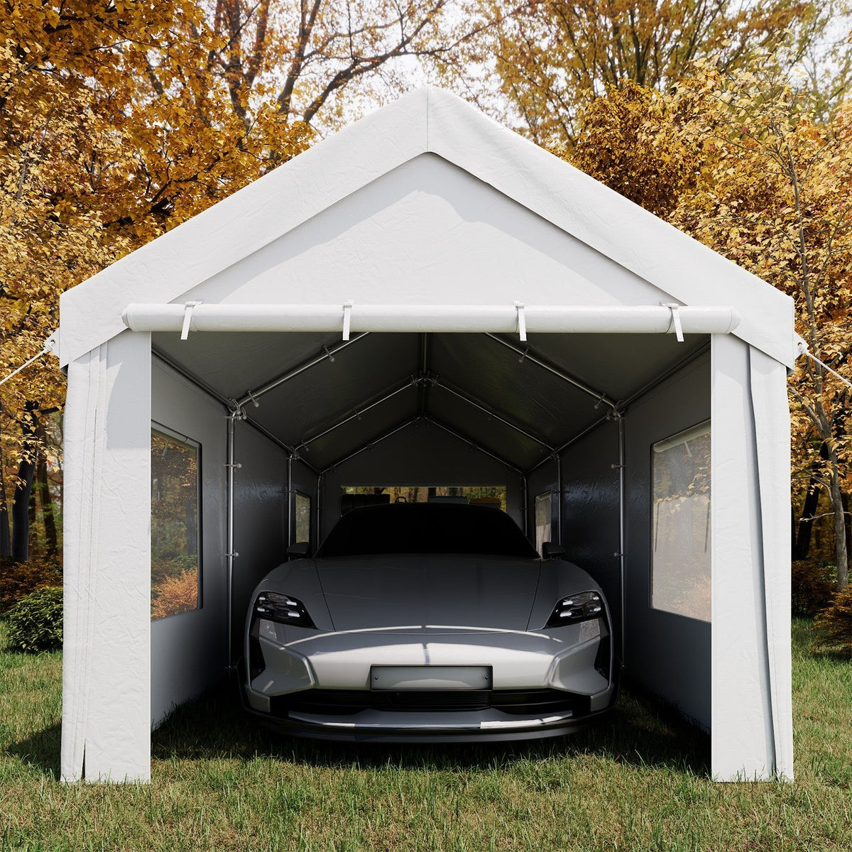 EROMMY Carport, 10' x 20' Heavy Duty Carport with Roll-up Windows，Portable Garage with Removable Sidewalls, Car Canopy  for Truck, Tractor, Boat, White