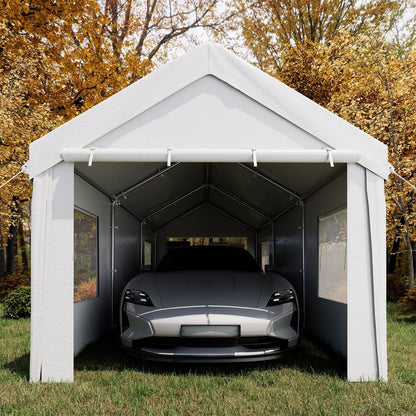 EROMMY Carport, 10' x 20' Heavy Duty Carport with Roll-up Windows，Portable Garage with Removable Sidewalls, Car Canopy  for Truck, Tractor, Boat, White