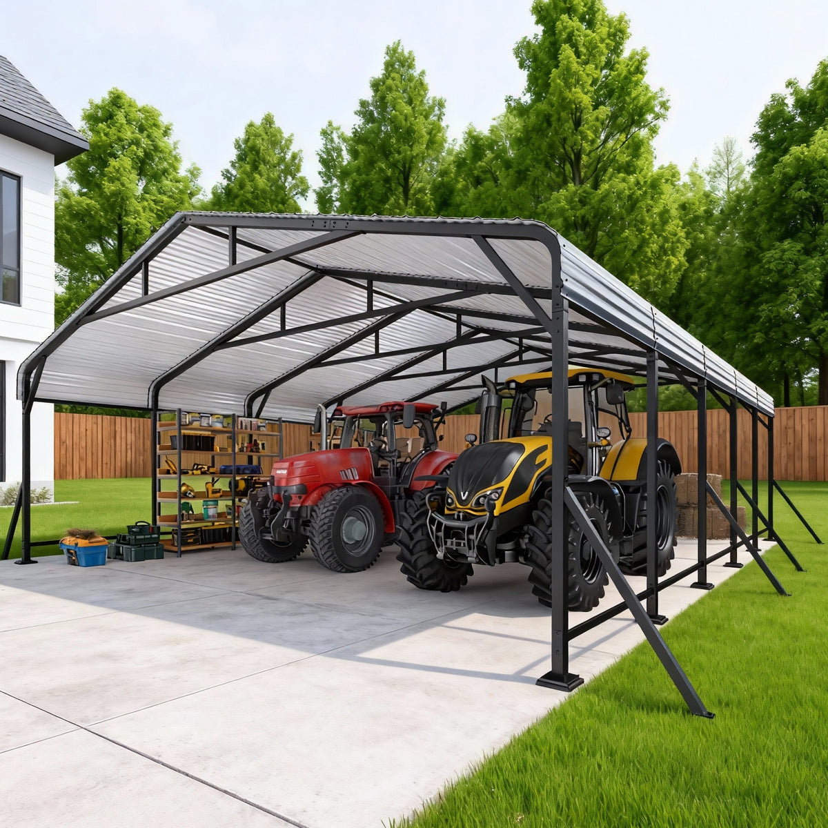 EROMMY 20' x 24' Outdoor Steel Carport with Galvanized Steel Frame and Roof