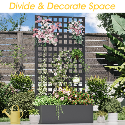 EROMMY Metal Planter Box with Trellis, 71"x 35"x 16" Raised Garden Bed with Trellis, Planter Box Trellis with Privacy Screen and Drainage Holes, Black
