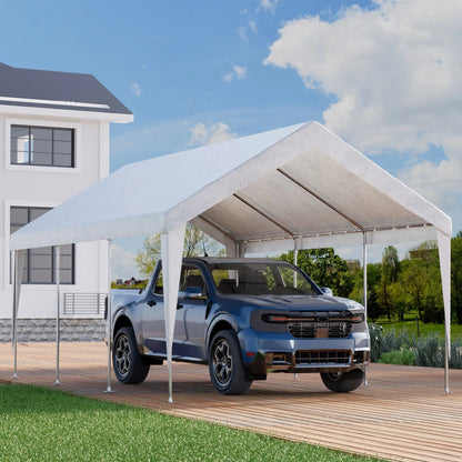 EROMMY Carports 12x20 heavy duty, Rainproof & UV Protected Garage Top Tarp Shelter Cover, Outdoor Portable Garage for Car, Boat Tent, White
