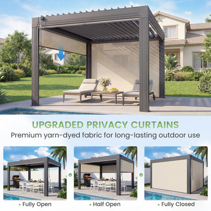 EROMMY 10' x 12' Louvered Pergola with Pull-Down Screens, Aluminum Outdoor Pergola with Retractable Roof for Patios, Decks & Backyards, Black