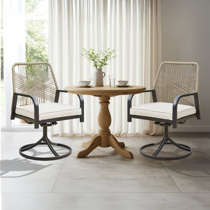 EROMMY Swivel Patio Chairs Set of 4, Outdoor Rattan Dining Chairs with Thickened Cushions, Beige