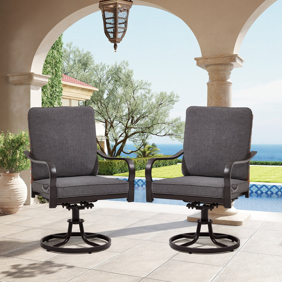 EROMMY Swivel Patio Chairs Set of 4 with Thickened Cushions, Gray