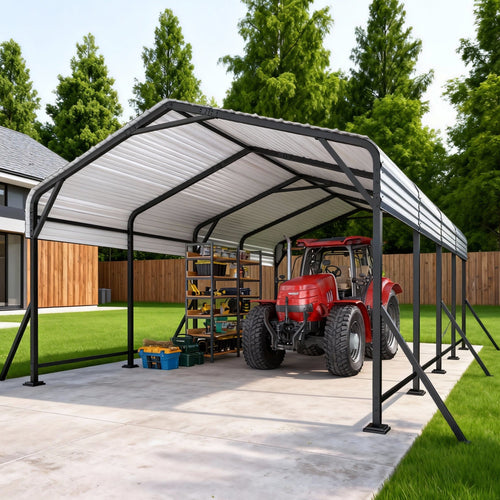 EROMMY 11' x 19' Outdoor Steel Carport with Galvanized Steel Frame and Roof