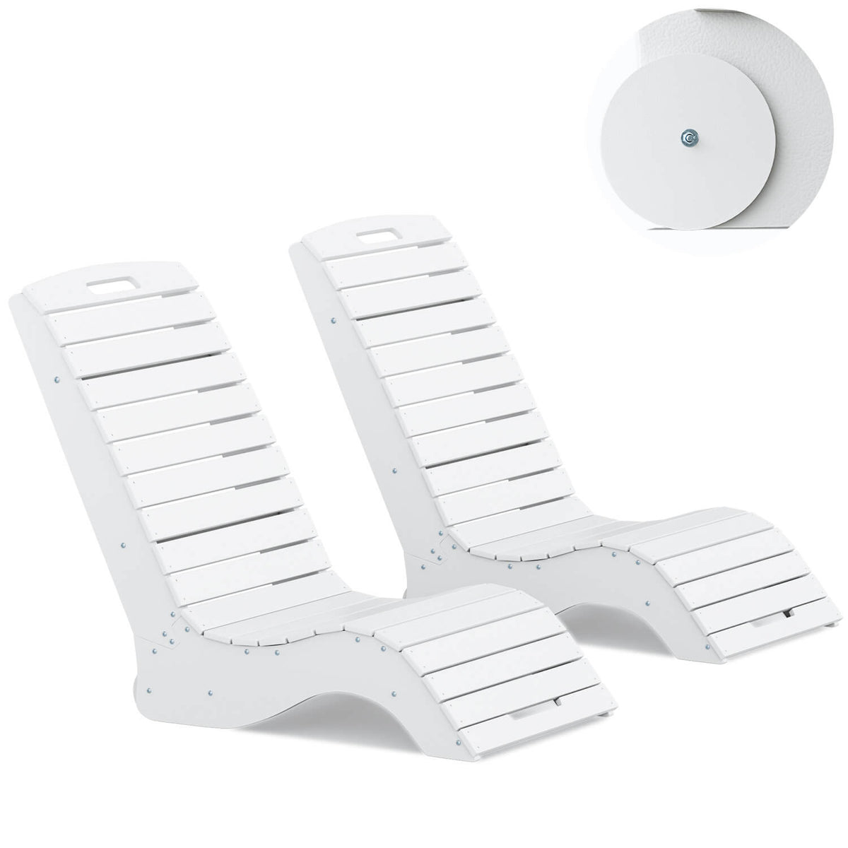 EROMMY HDPE Pool Lounge Chairs Set of 2, In-Pool Chaise with Wheels, S-Shaped, White