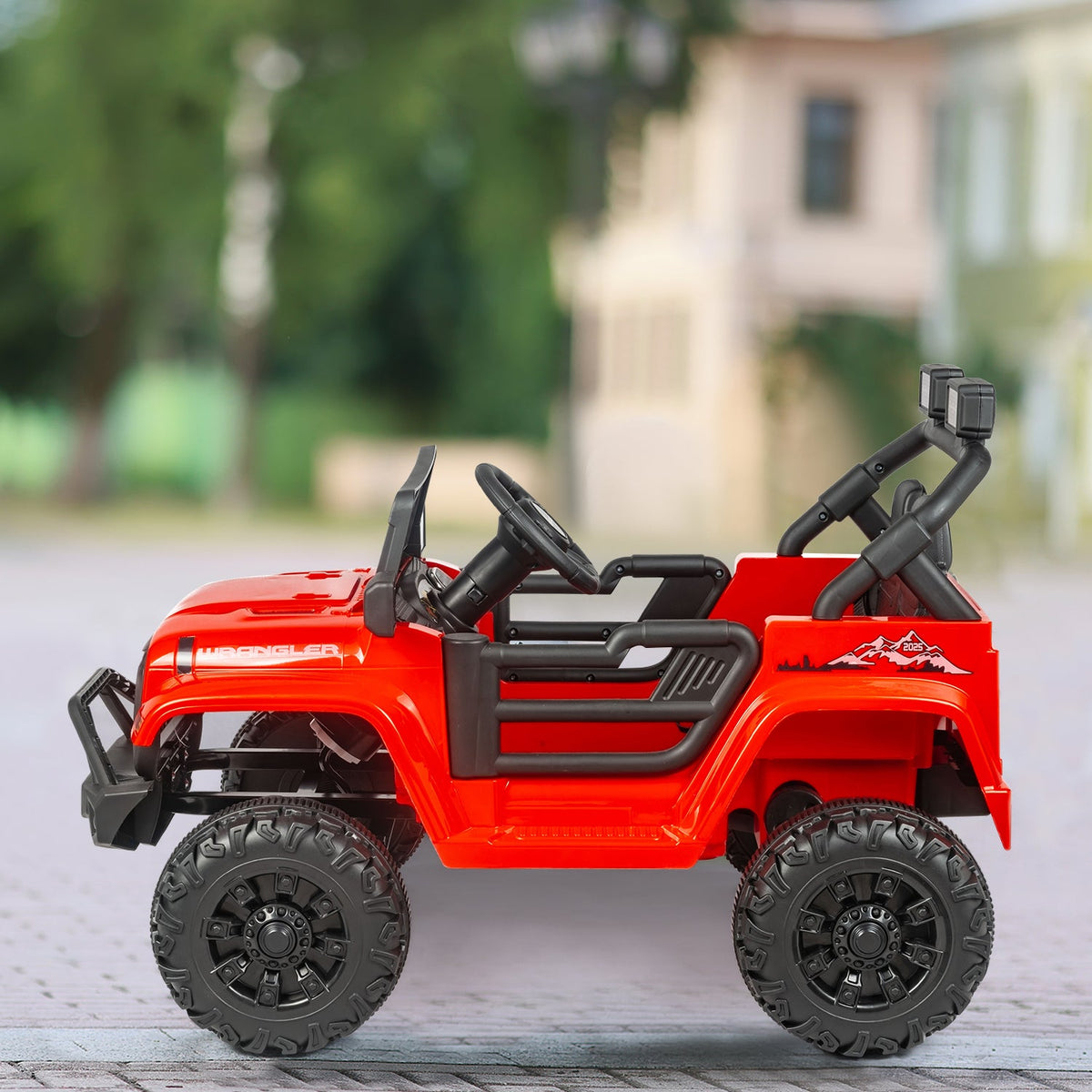 EROMMY 12V Kids Electric Ride On Truck with Remote Control, Safety Belt, Music, Lights and Suspension, Red