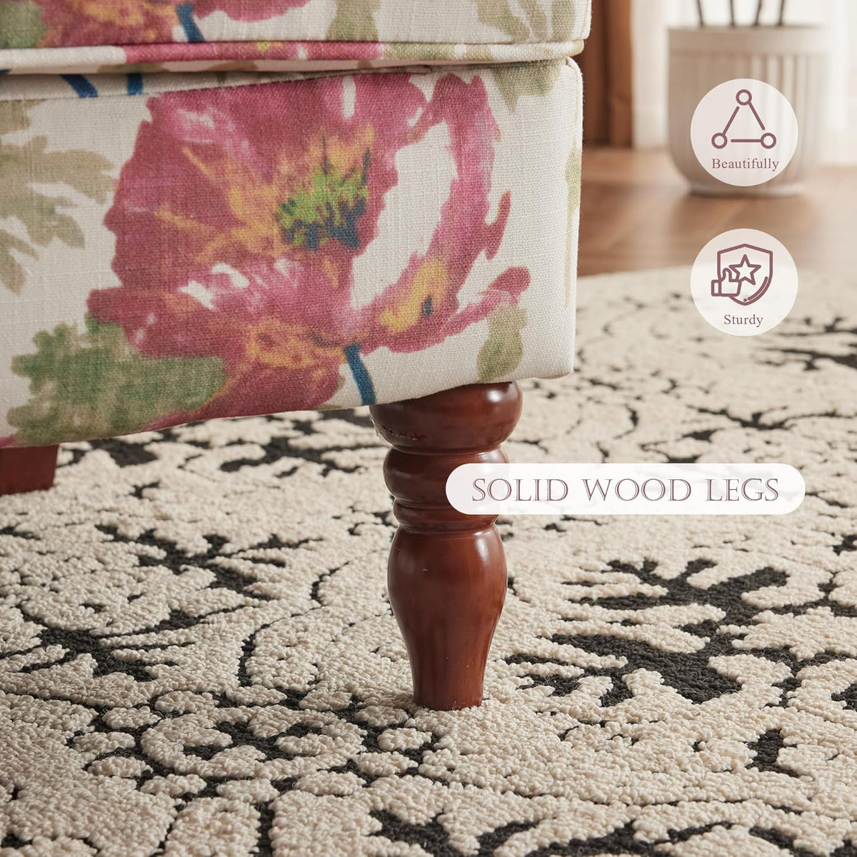 EROMMY 2PCS Fabric Accent Chairs, Modern Upholstered Armchairs, Pink Floral