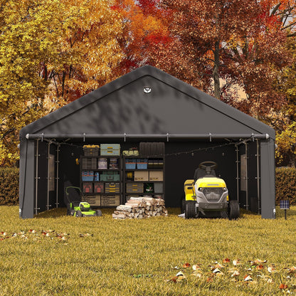 EROMMY 20x20 FT Heavy Duty Durable Carport, Galvanized Steel Frame Garage Shelter and Outdoor Storage, Waterproof 3-Layer PE Cover, Fits 2 Cars, Boat, Farm Equipment, Dark Gray