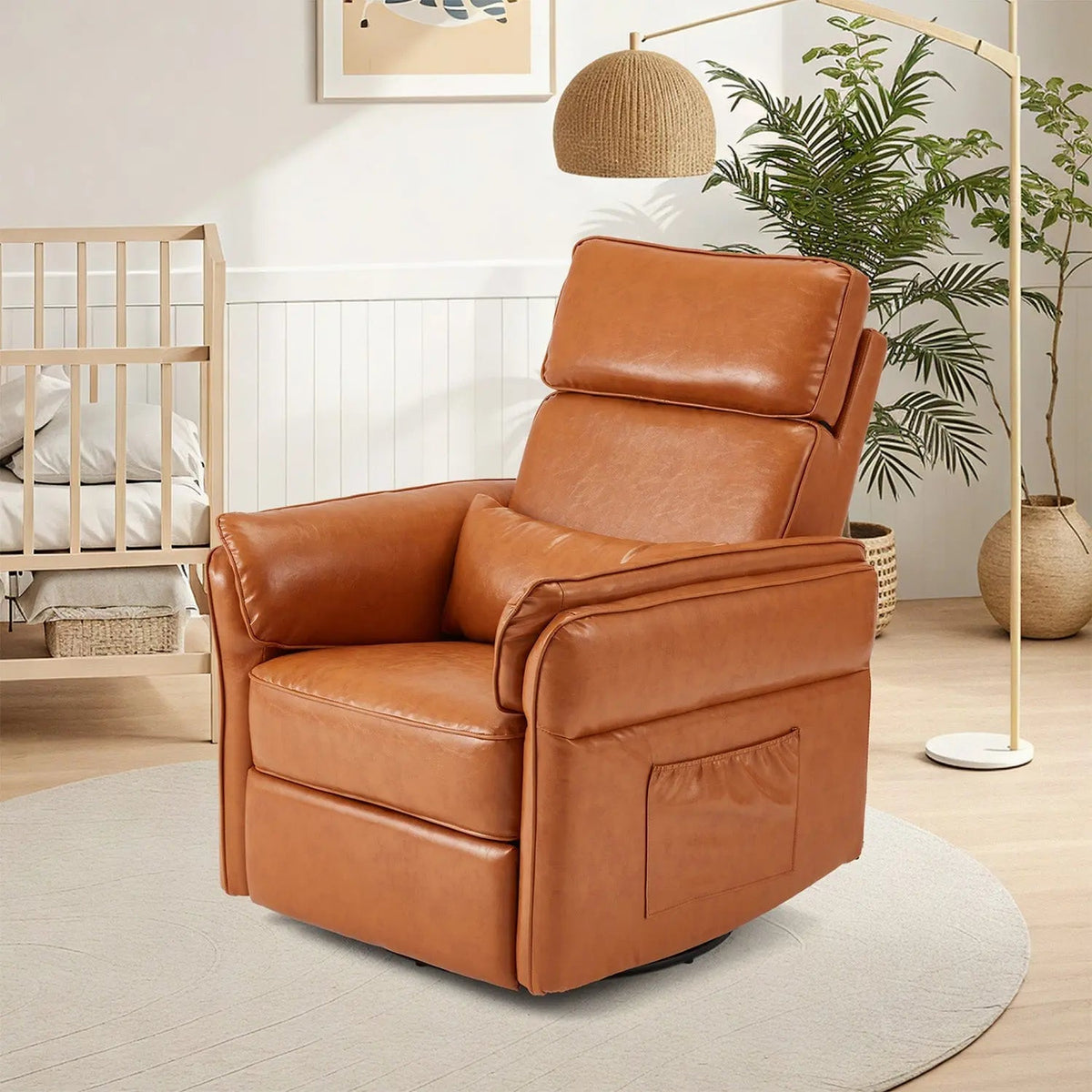 EROMMY Power Swivel Rocking Recliner Chair with Adjustable Headrest and Armrests, Brown