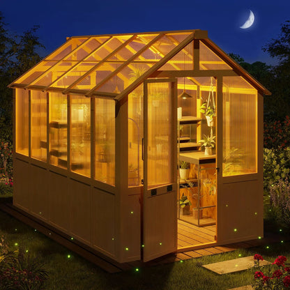 EROMMY 6x10 FT Wooden Greenhouse for Plants and Vegetables