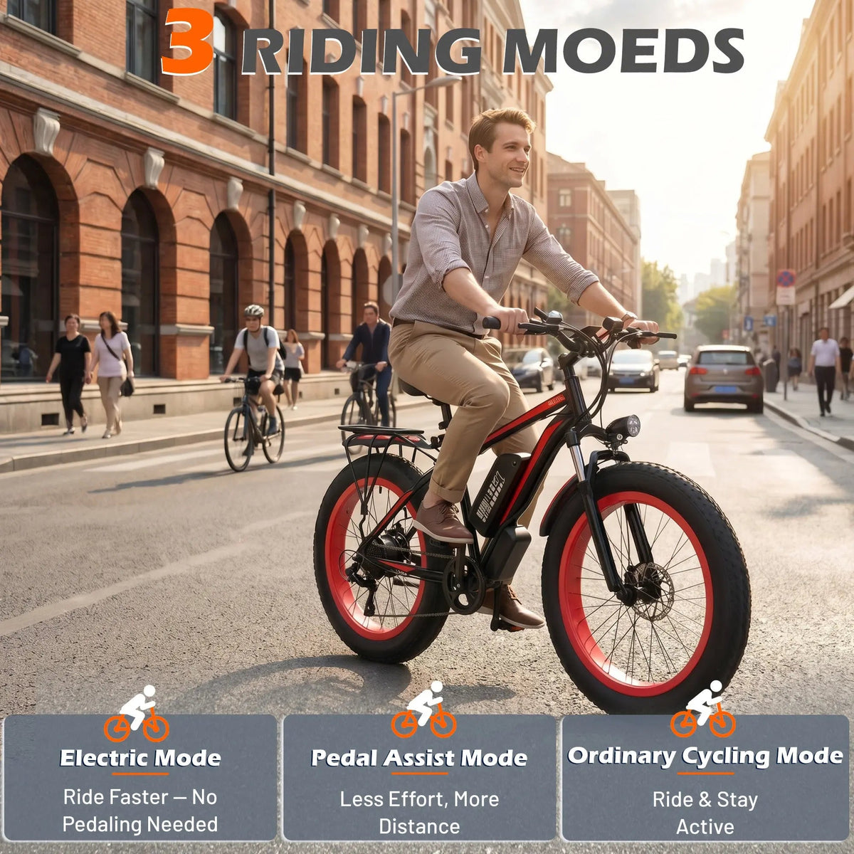 EROMMY Electric Bike for Adults,1500/3000W Peak Motor, 26" Fat Tire E-Bike with 48V 13AH Battery, 25-36 MPH Max 62 Miles Electric Motorcycle, 7-Speed Electric Mountain Bicycle