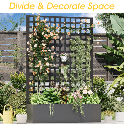 EROMMY Metal Planter Box with Trellis, 71"x 47"x 16" Raised Garden Bed, Planter Box Trellis with Privacy Screen and Drainage Holes, Black