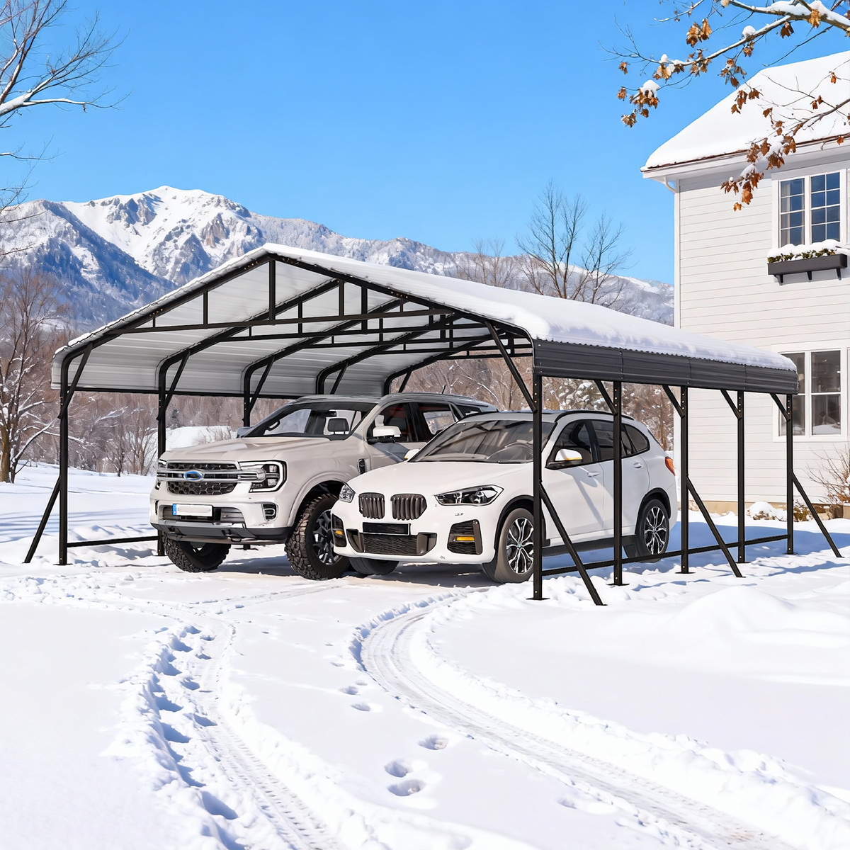 EROMMY 20x20 FT Heavy Duty Metal Carport with Reinforced Steel Braces & Galvanized Steel Roof and Frame, Sturdy Car Shed in All Weathers, Easy Assembly Car Shelter for 2 Cars, SUV, Tractors and Boat