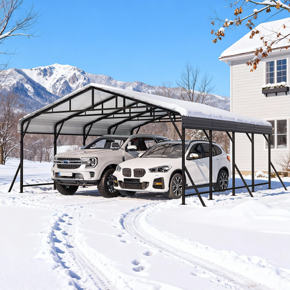 EROMMY 20x20 FT Heavy Duty Metal Carport with Reinforced Steel Braces & Galvanized Steel Roof and Frame, Sturdy Car Shed in All Weathers, Easy Assembly Car Shelter for 2 Cars, SUV, Tractors and Boat