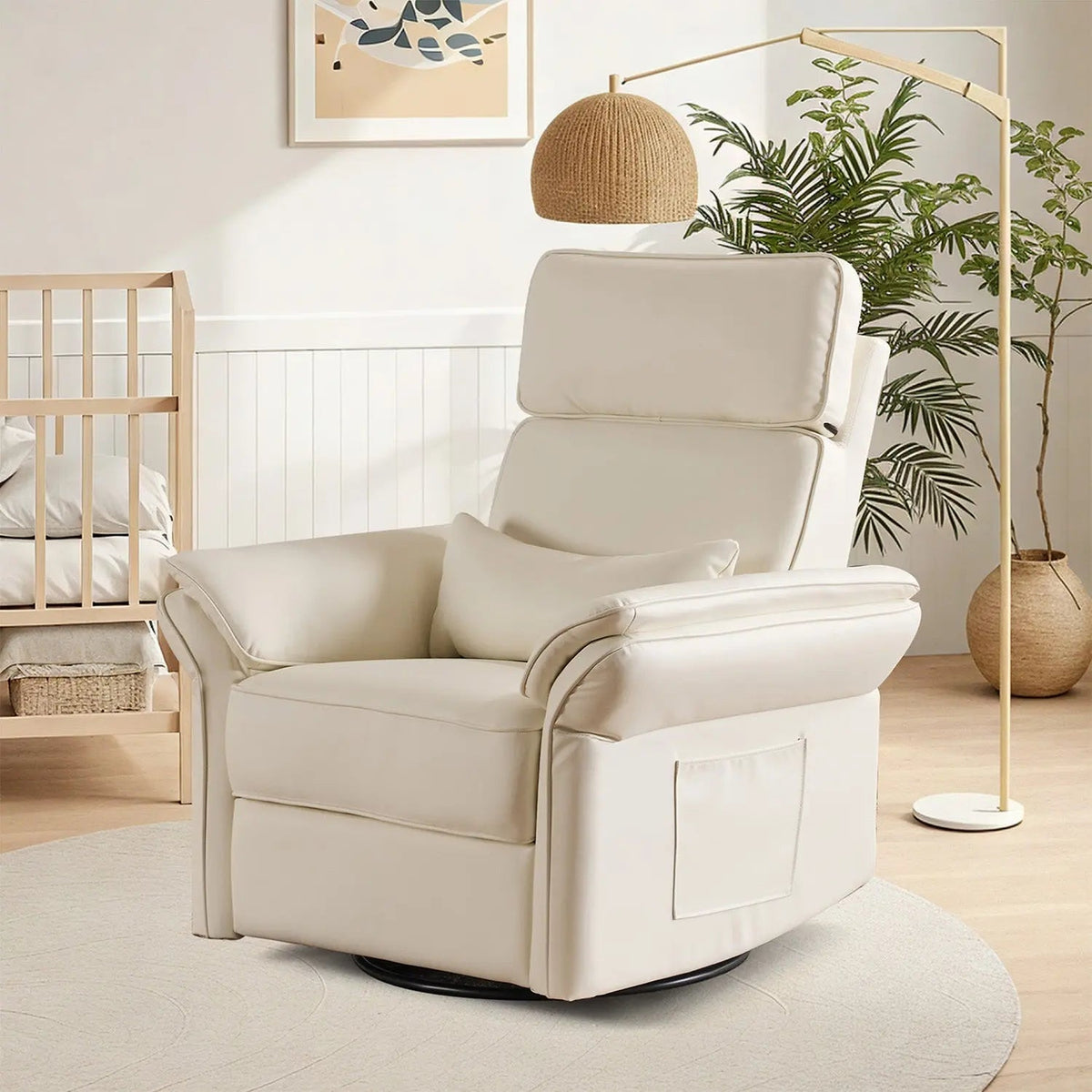 EROMMY Power Swivel Rocking Recliner Chair with Adjustable Headrest and Armrests, Beige
