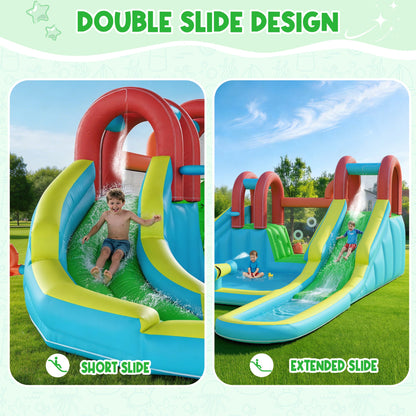 EROMMY Inflatable Water Slide,10 in 1 Double Water Slide Bounce House for Kids 3-12 with Blower, Splash Pool, Water Cannon, Climbing Wall, Basketball Hoop for Kids Indoor Outdoor Backyard