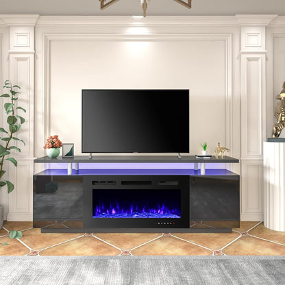 EROMMY 70 Inch TV Stand Entertainment Center, Black – Fireplace Not Included