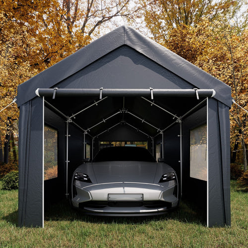 EROMMY Carport, 10' x 20' Heavy Duty Carport with Roll-up Windows，Portable Garage with Removable Sidewalls, Car Canopy for Truck, Tractor, Boat, Gray