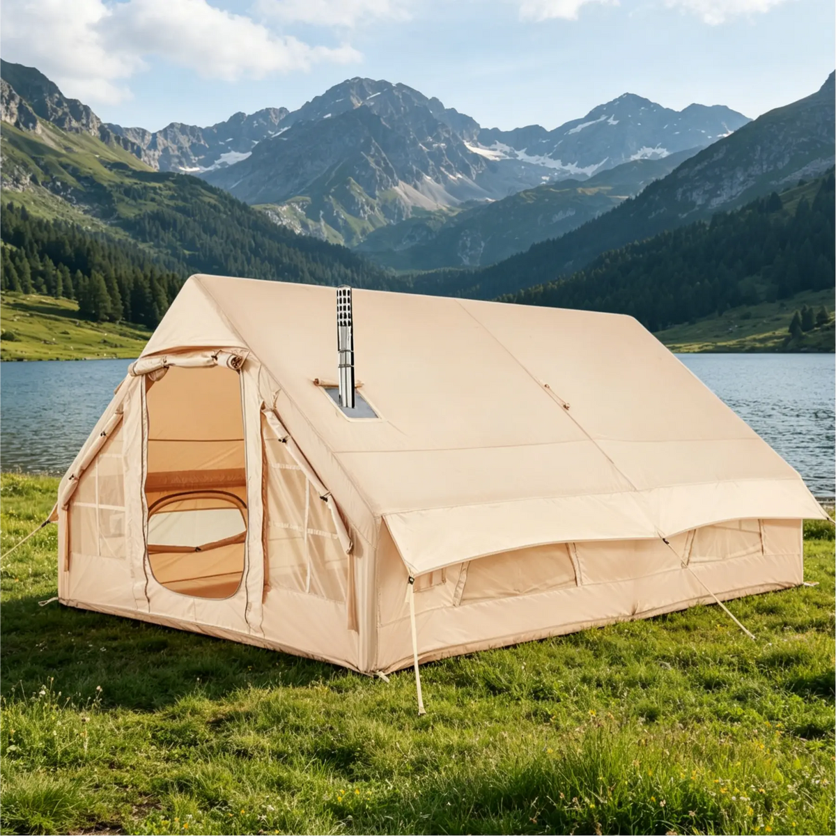 EROMMY Large Inflatable Tent for 8-10 Person, Waterproof Blow Up Camping Tent, Easy Setup 130 Square Glamping Cabin with Mesh Windows, A/C Port & Stove Jack