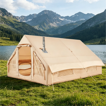 EROMMY Large Inflatable Tent for 8-10 Person, Waterproof Blow Up Camping Tent, Easy Setup 130 Square Glamping Cabin with Mesh Windows, A/C Port & Stove Jack