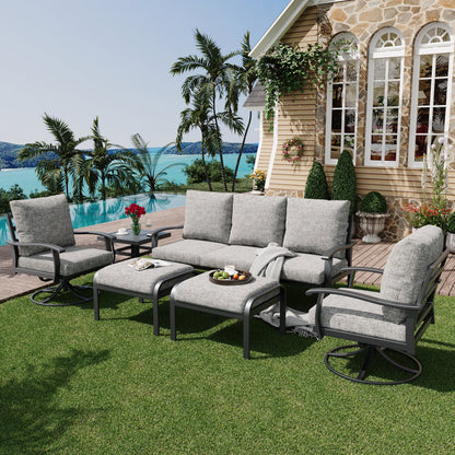 EROMMY Patio Furniture Sets 6 PCS Outdoor Metal Conversation Sets with Ottomans for Garden, Deck and Poolside, Gray