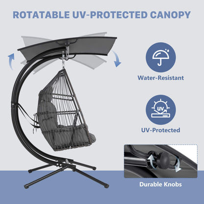 EROMMY Double Hanging Egg Chair with Stand, Wicker Loveseat Swing, Gray