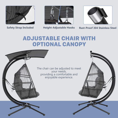 EROMMY Double Hanging Egg Chair with Stand, Wicker Loveseat Swing, Gray