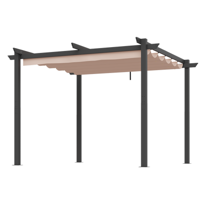 EROMMY Retractable Pergola 10x10 Ft, Upgraded Sun Shade with Waterproof Canopy, Durable Metal Patio Shelter with Magnetic Attachment for Backyard Garden Deck (Beige)