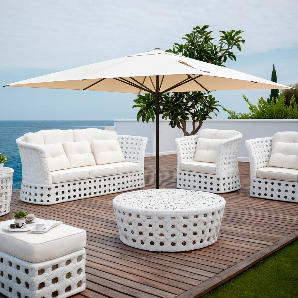 EROMMY Outdoor Patio Umbrella with Easy Button Click Mechanism, Ideal for Gardens and Parties, Beige