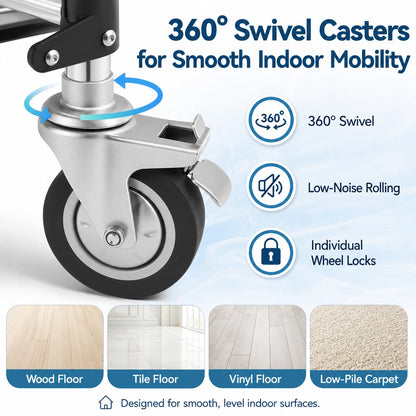 EROMMY Rolling Shower Wheelchair for Elderly, 4-in-1 Bedside Commode Chair, White
