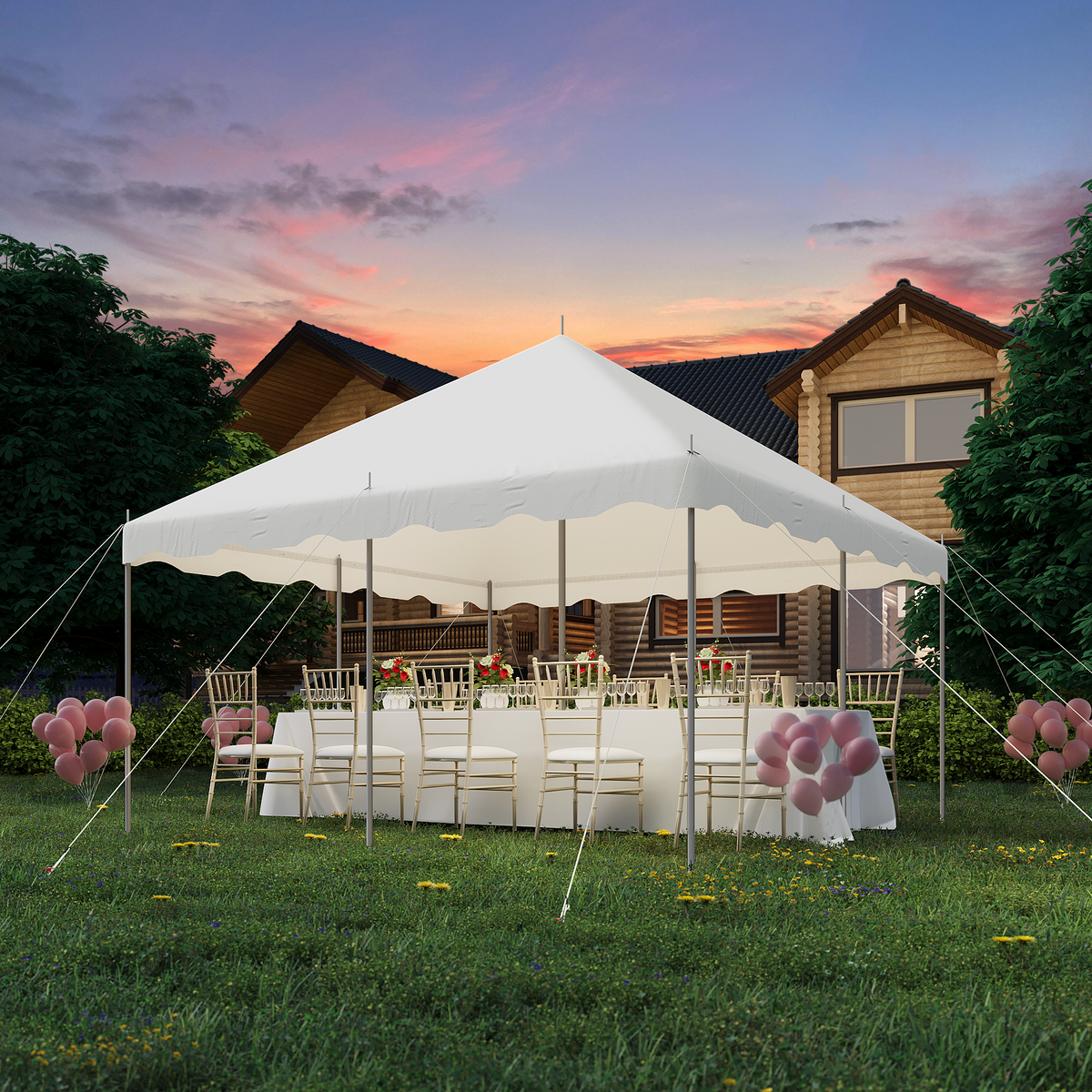 EROMMY 15x15ft Pole Party Tent, Heavy Duty Outdoor Canopy with Carry Bags, Large White Event Tent for 40 People, Ideal for Parties, Weddings, and Gatherings