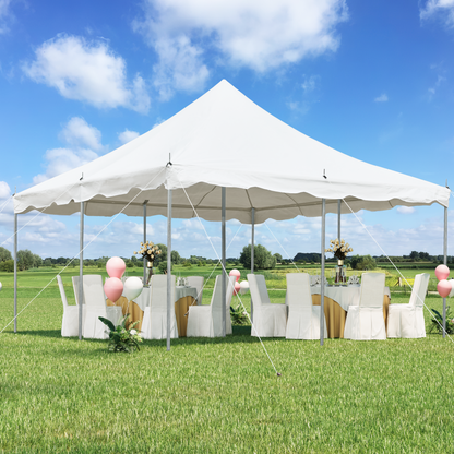 EROMMY 15x15ft Pole Party Tent, Heavy Duty Outdoor Canopy with Carry Bags, Large White Event Tent for 40 People, Ideal for Parties, Weddings, and Gatherings