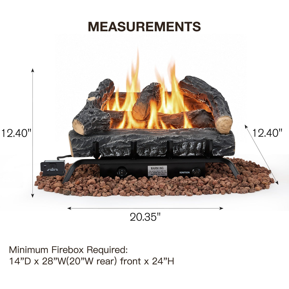 EROMMY 20 Inch Ventless Fireplace Logs Set, Only Used for LP/Propane, Black