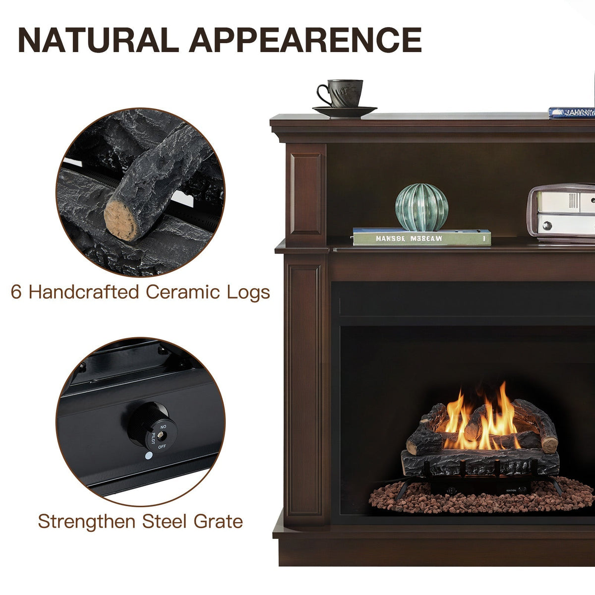 EROMMY 20 Inch Ventless Fireplace Logs Set, Only Used for LP/Propane, Black